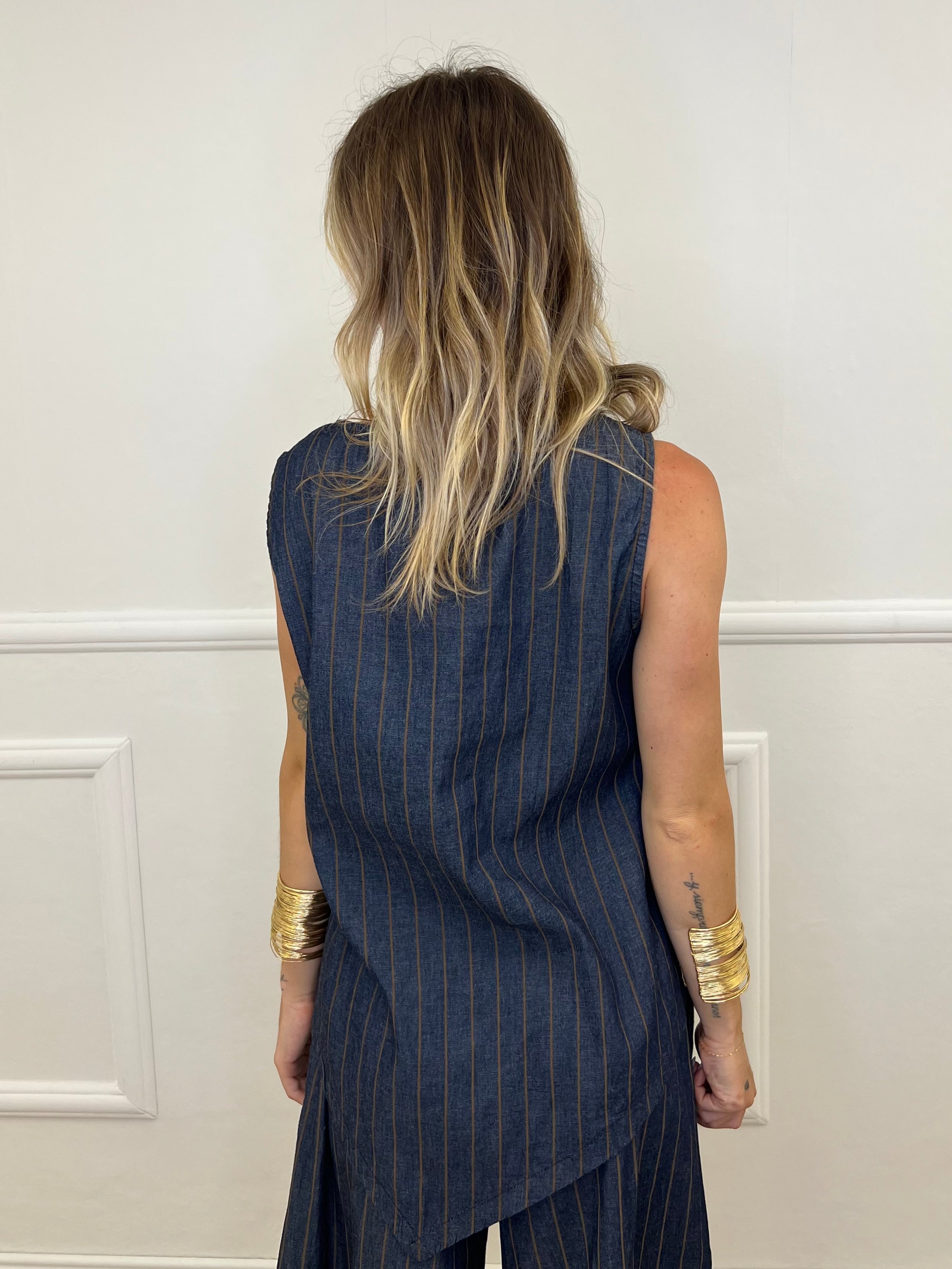 Blusa Gessata Chambray Nodo 6004 Blu
