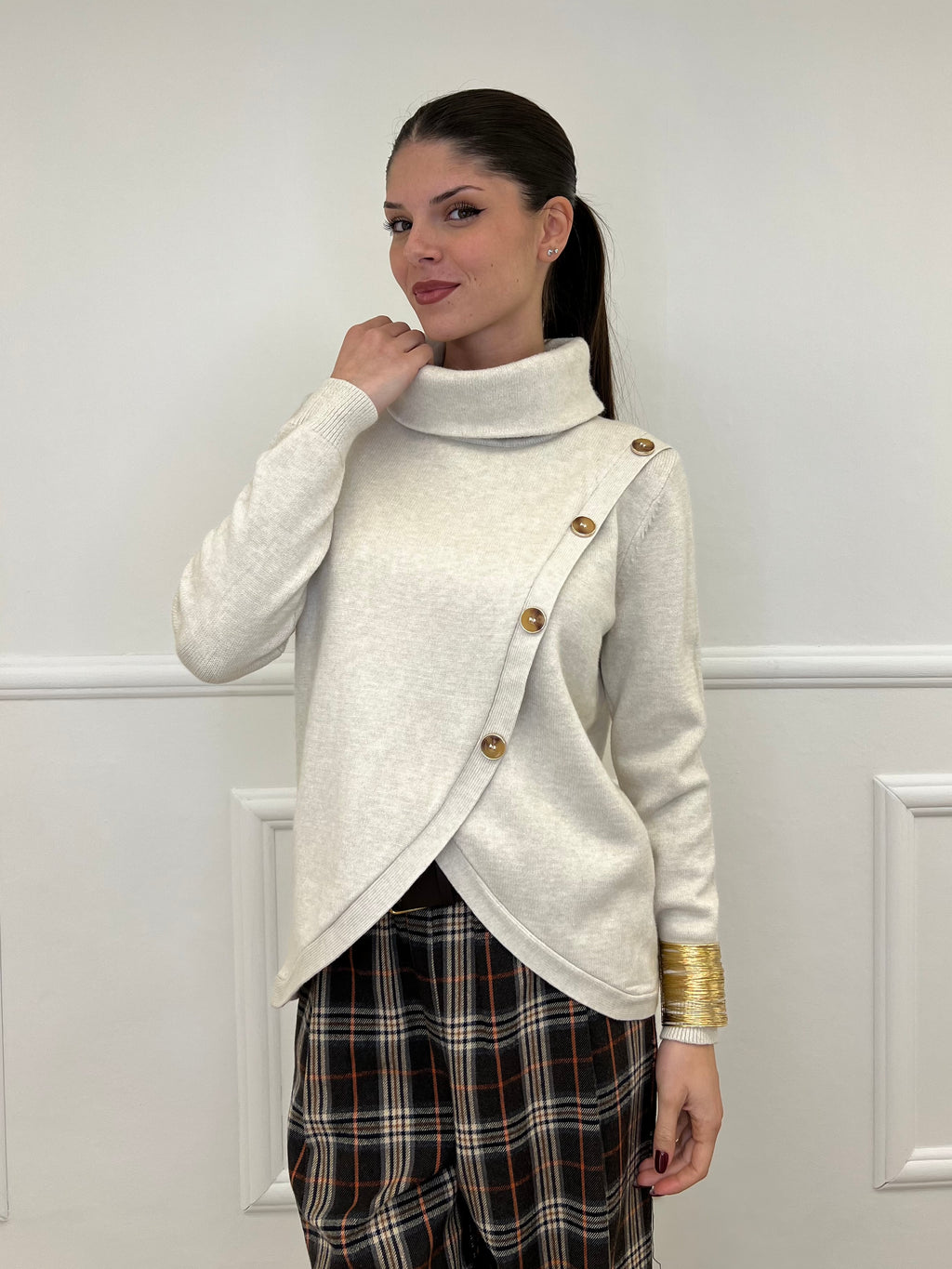 Maglia Sormontata Bottoni 9632 Ecru