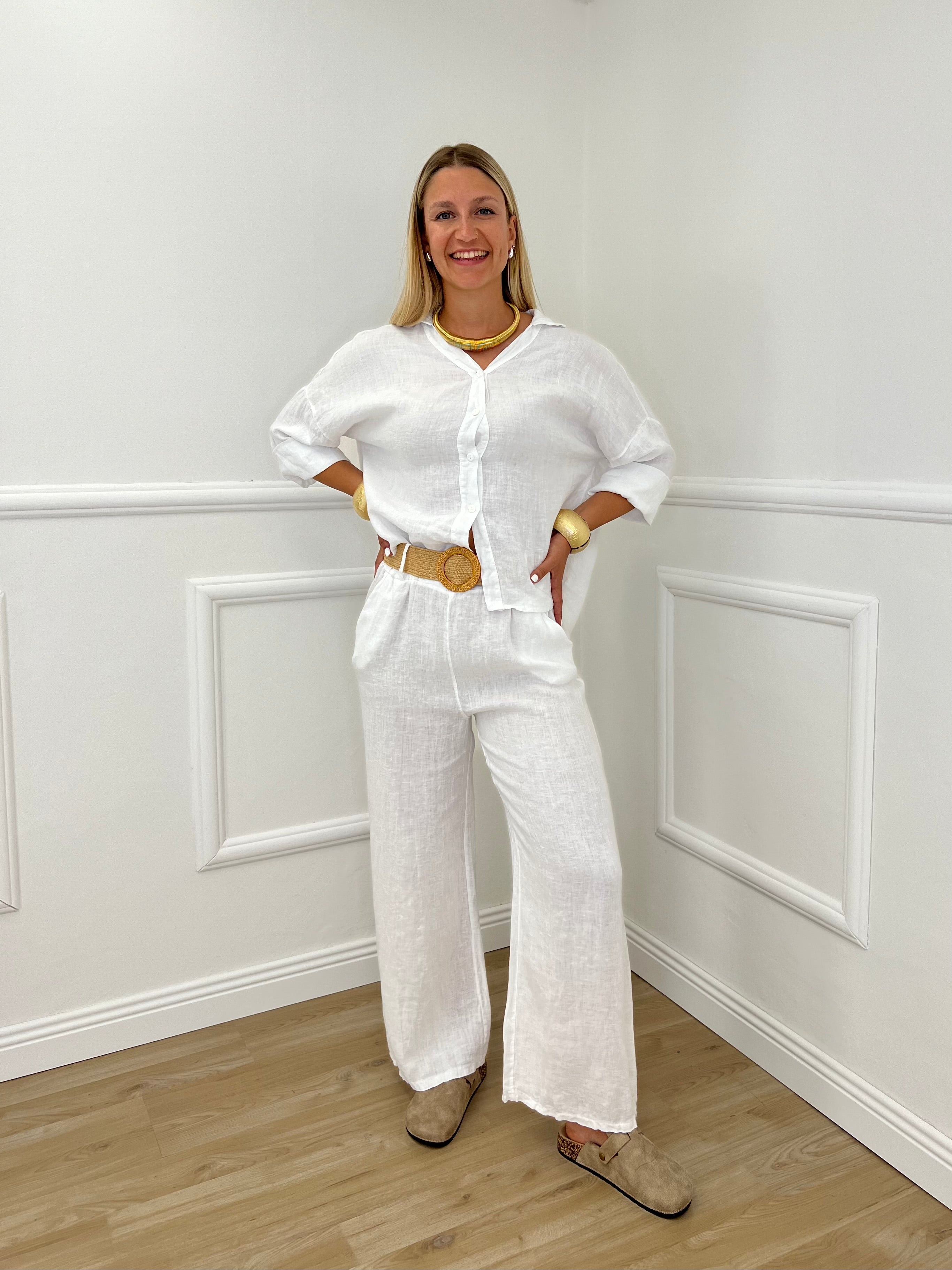 Camicia Scatoletta Lino 89303 Bianco