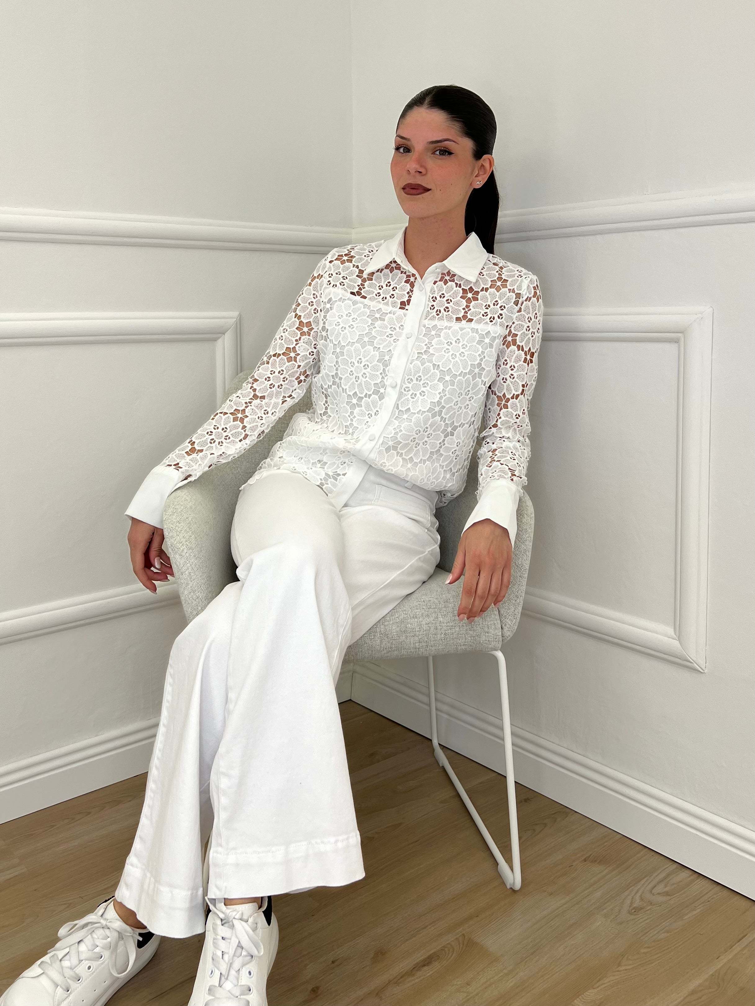 Camicia Pizzo Macramè 18002-1 Bianca - Bazar Abbigliamento