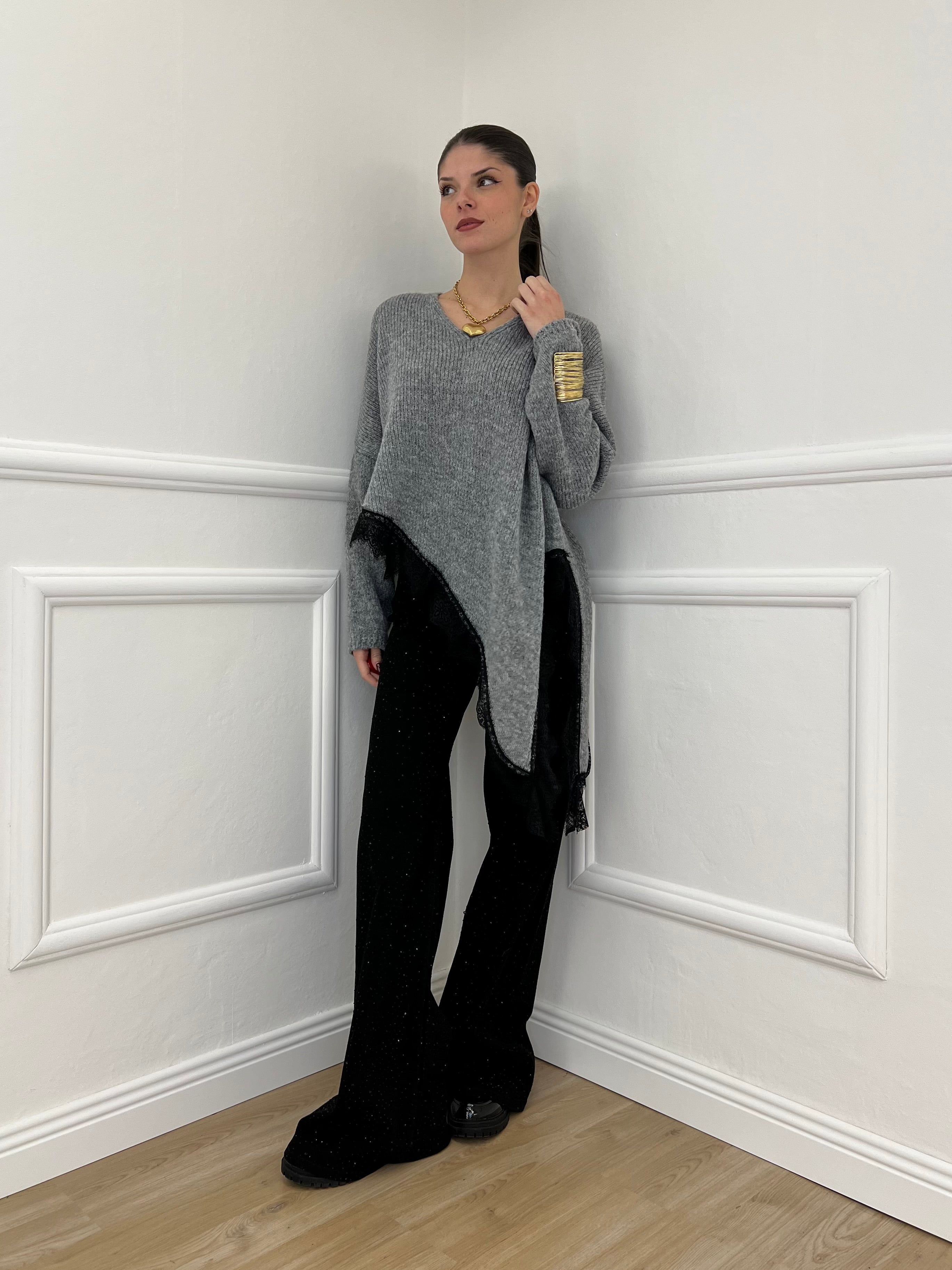 Maglia Asimmetrica Pizzo 25743 Grigio