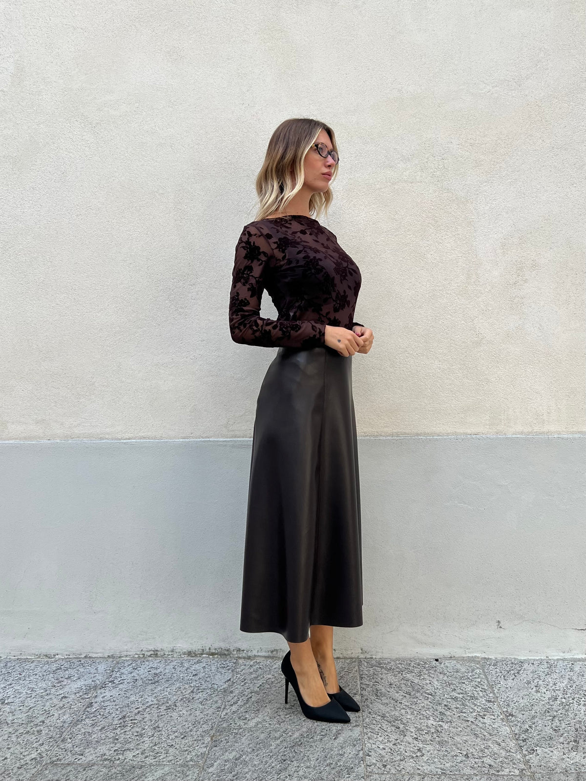 Gonna Midi Ecopelle 8066 Marrone
