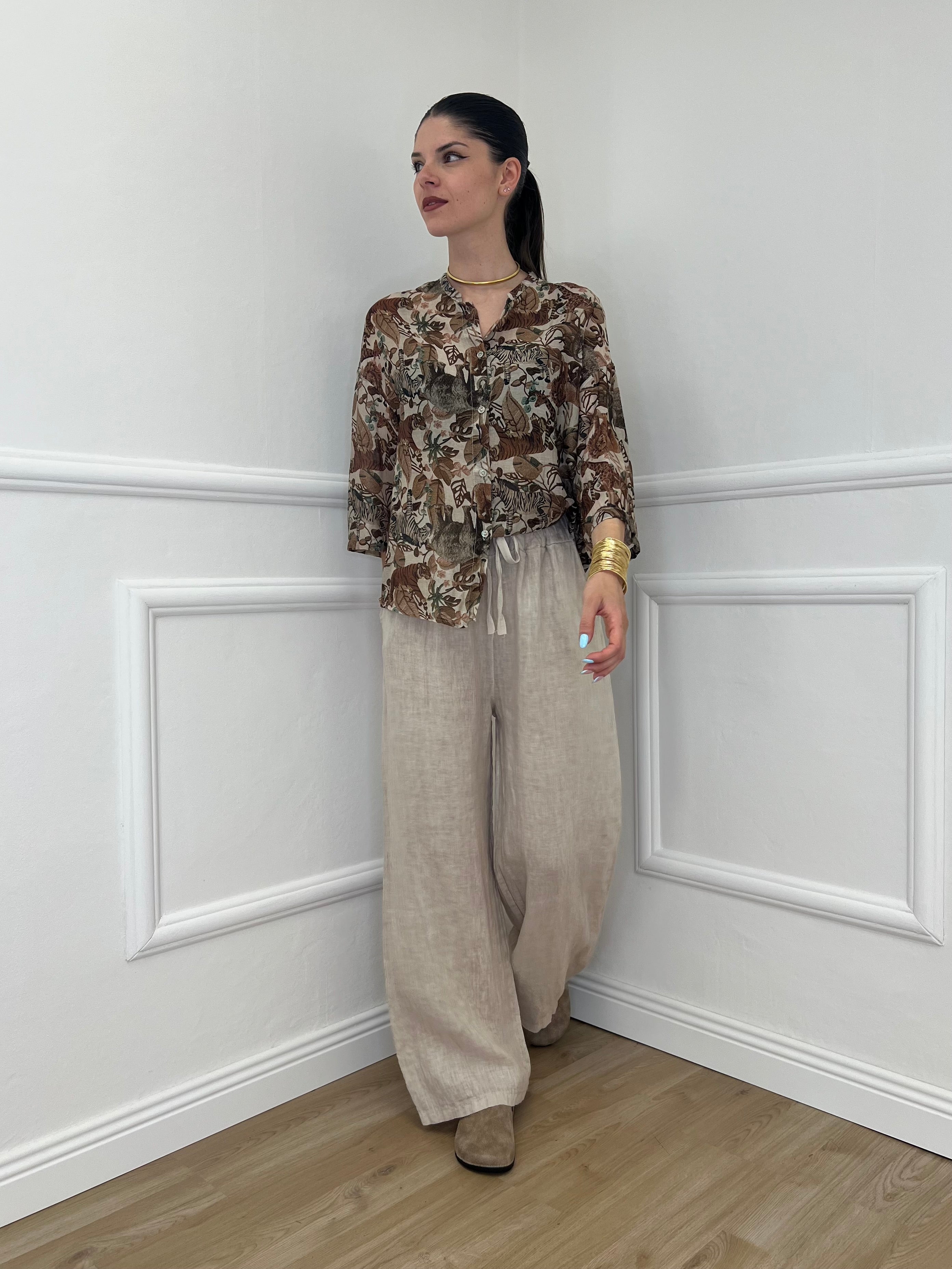 Camicia Jungle Cotone e Seta 93-242 Marrone
