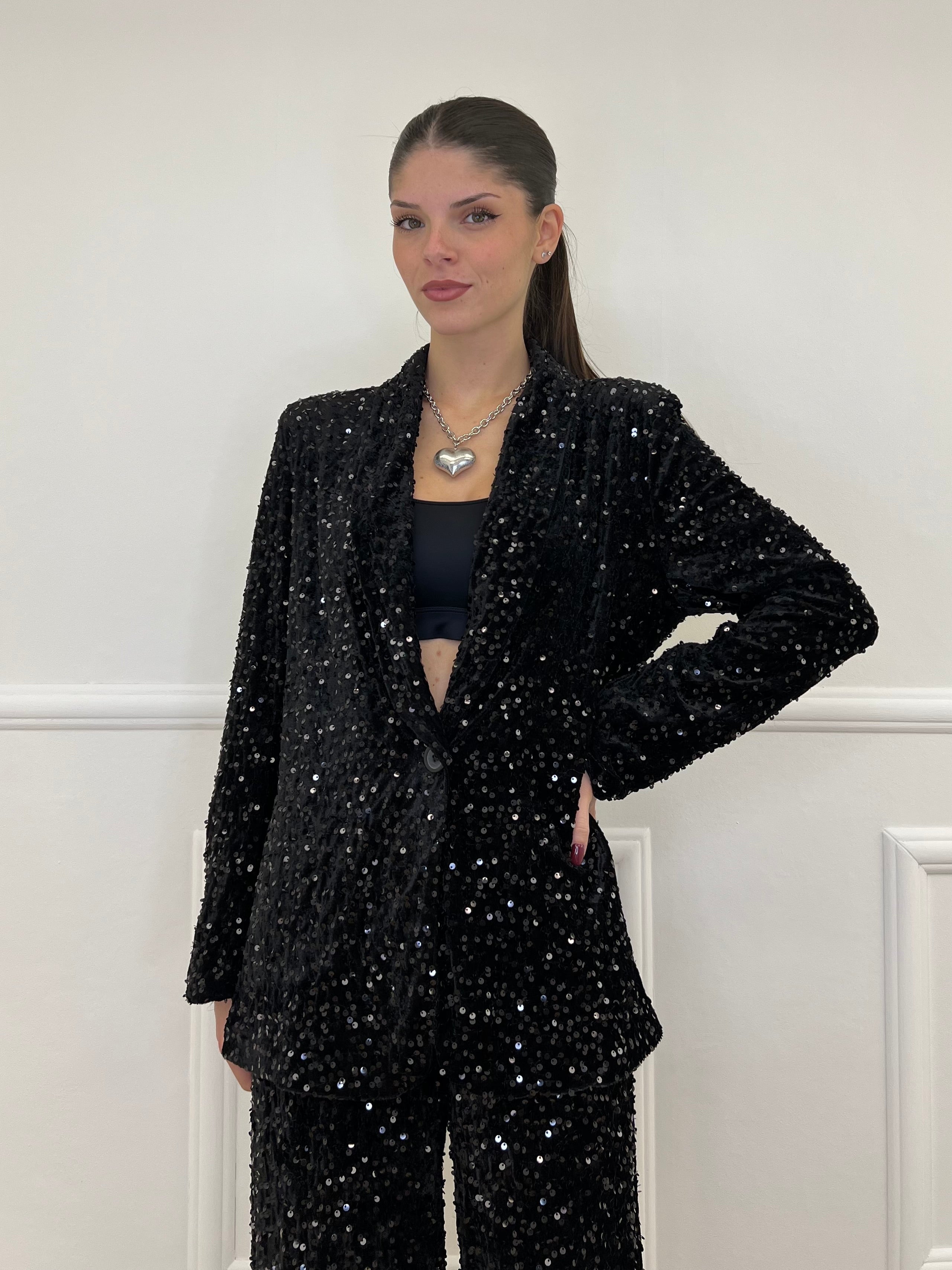 Giacca Ciniglia Paillettes 2466 Nero