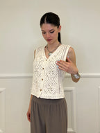 Gilet Traforato Ricami e Paillettes 32550 Ecru