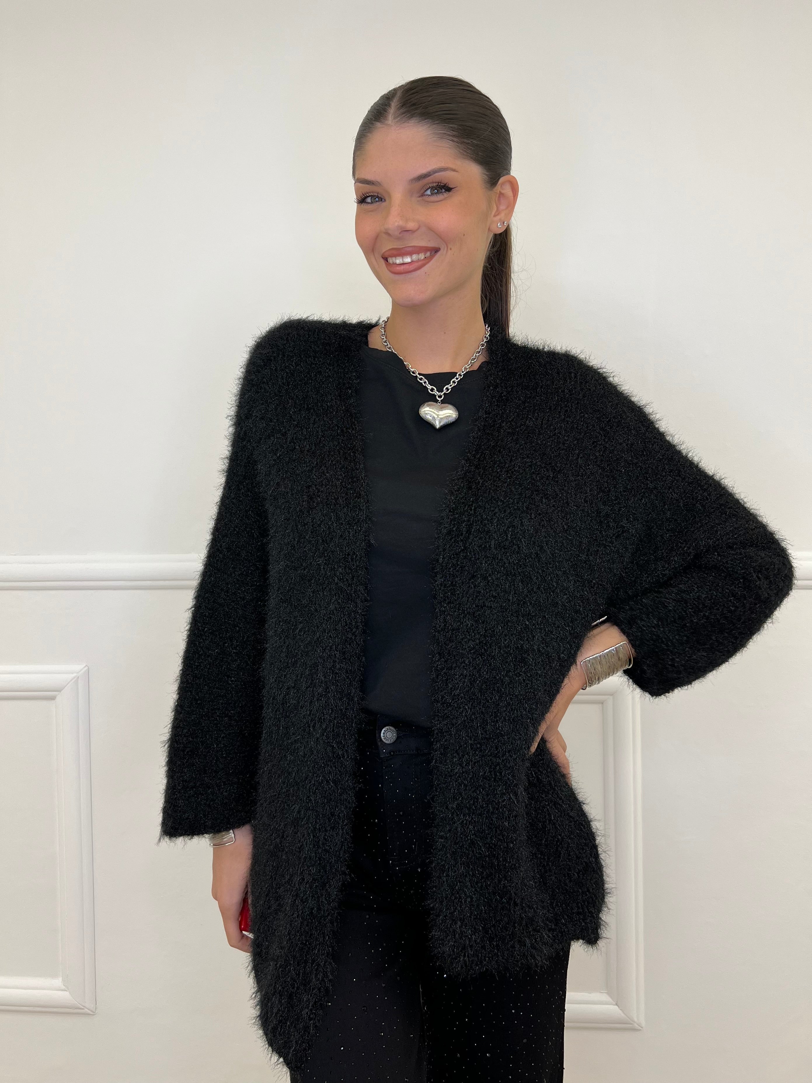 Cardigan Effetto Mohair 633 Nero