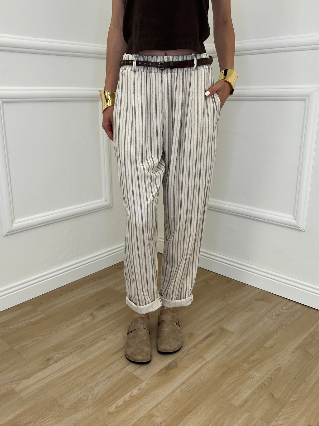 Pantalone Regimental Lino e Viscosa 826217 Ecru