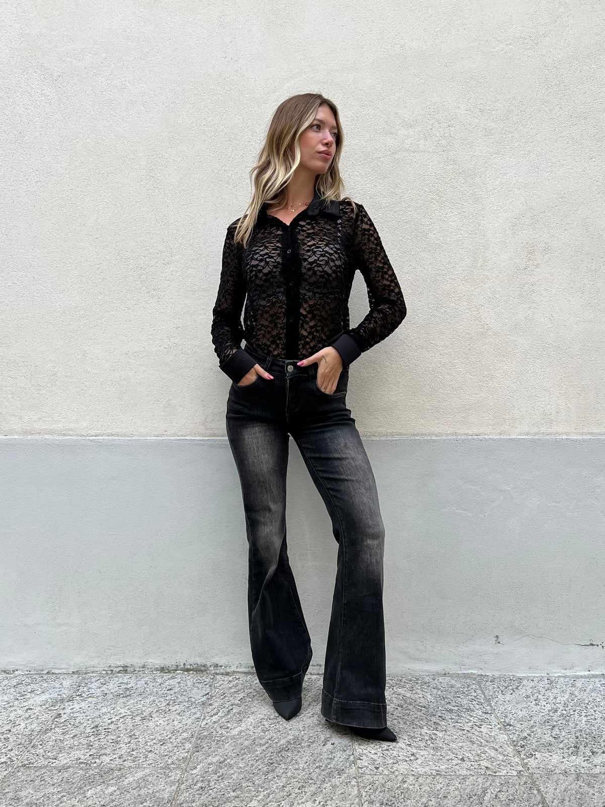 Camicia Pizzo Velluto 121493 Nero