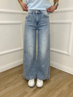 Jeans Con Fiocchi Ricamati e Strass 5354 Azzurro