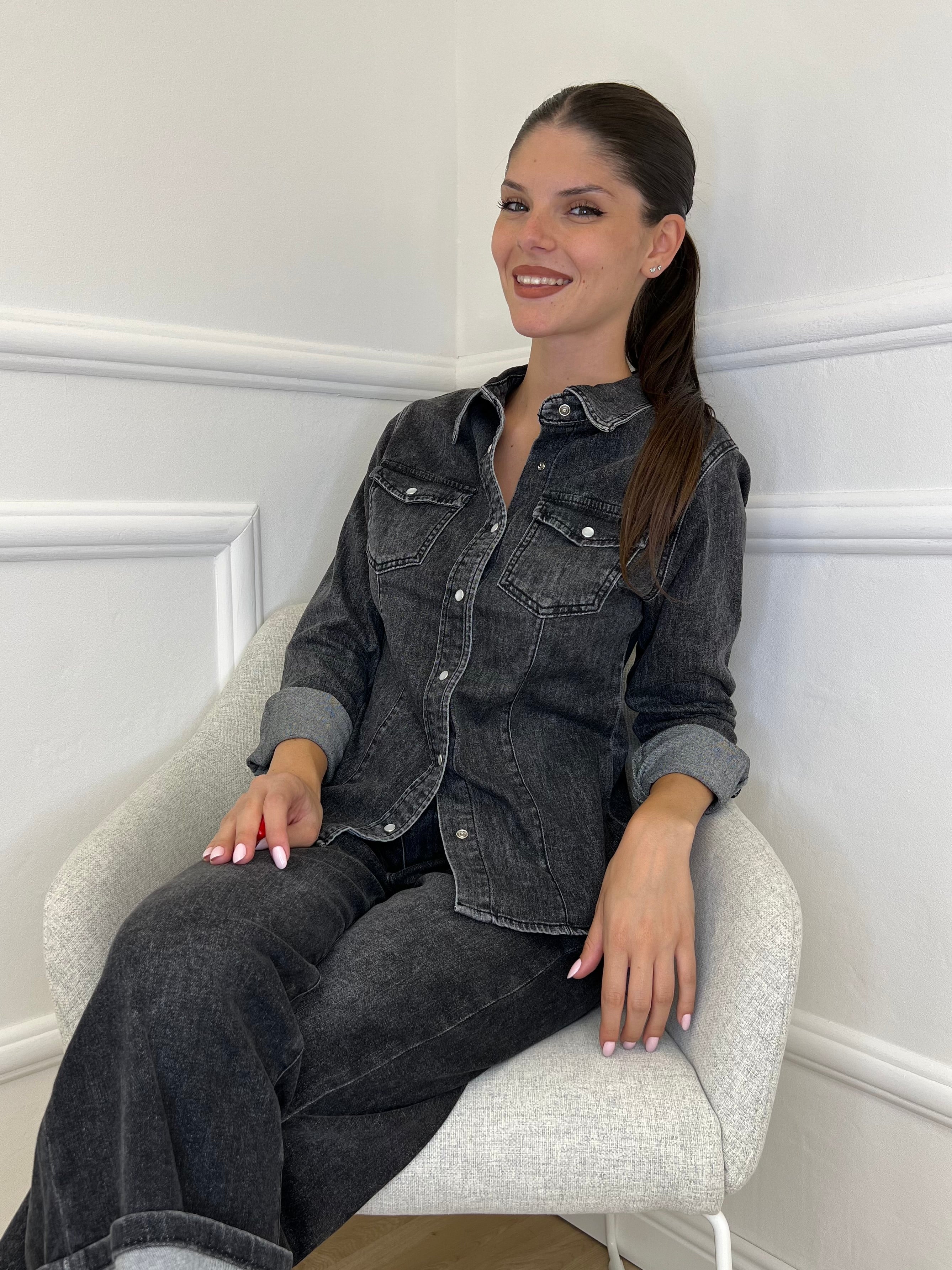 Camicia Denim YF3336 Grigio - Bazar Abbigliamento