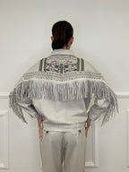 Giacca Denim con Frange e Ricami 9597 Beige