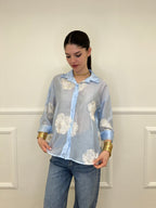 Camicia Tencel Ricami 7357 Azzurro