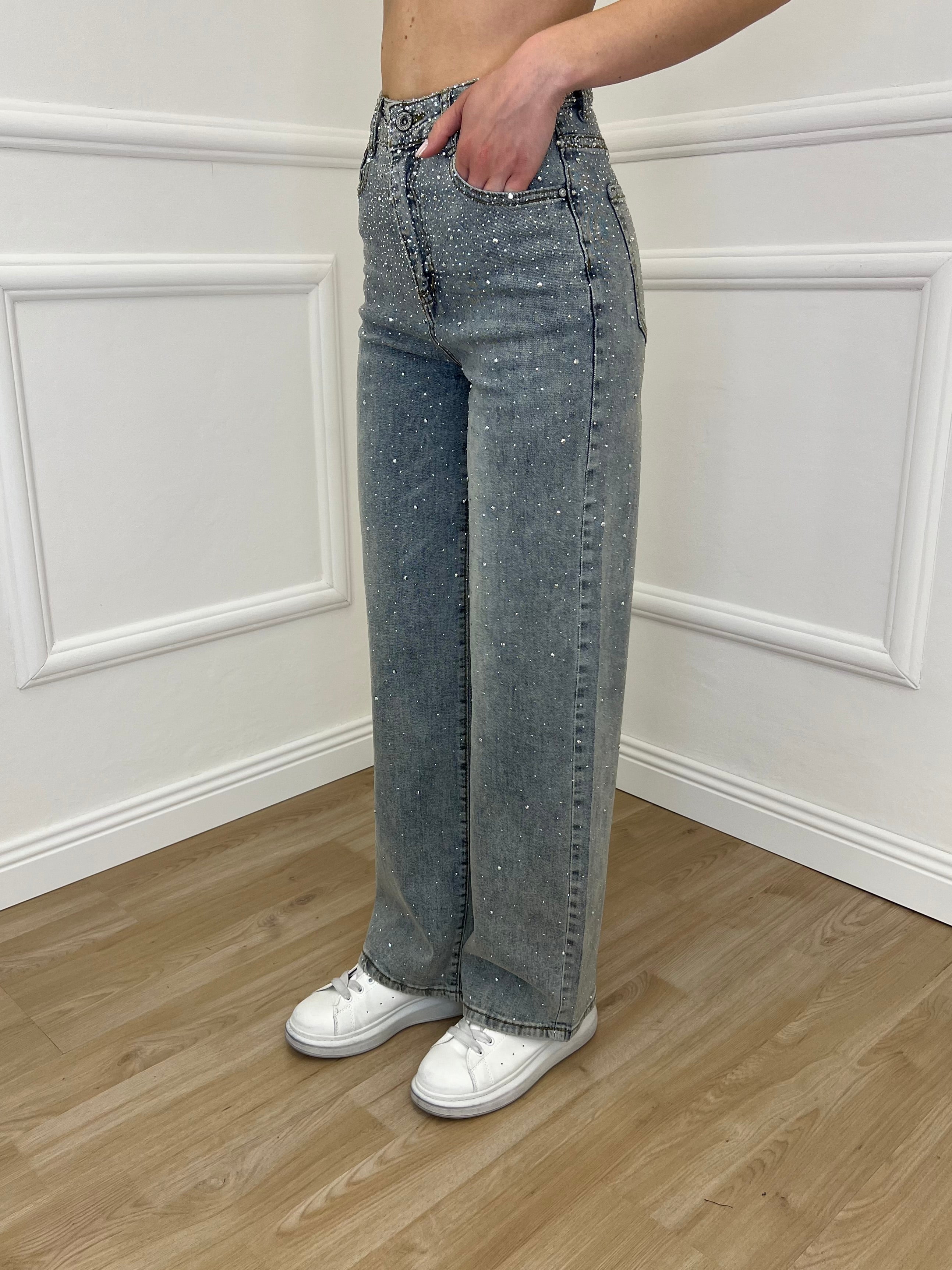 Jeans Strass Stonewash 5052 Azzurro
