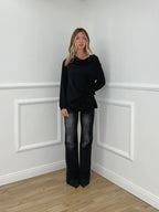 Blusa Satinata con Nodo e Drappeggio 20072 Nero