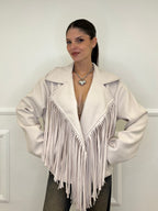 Fringed Coat Jacket 11903 Cream