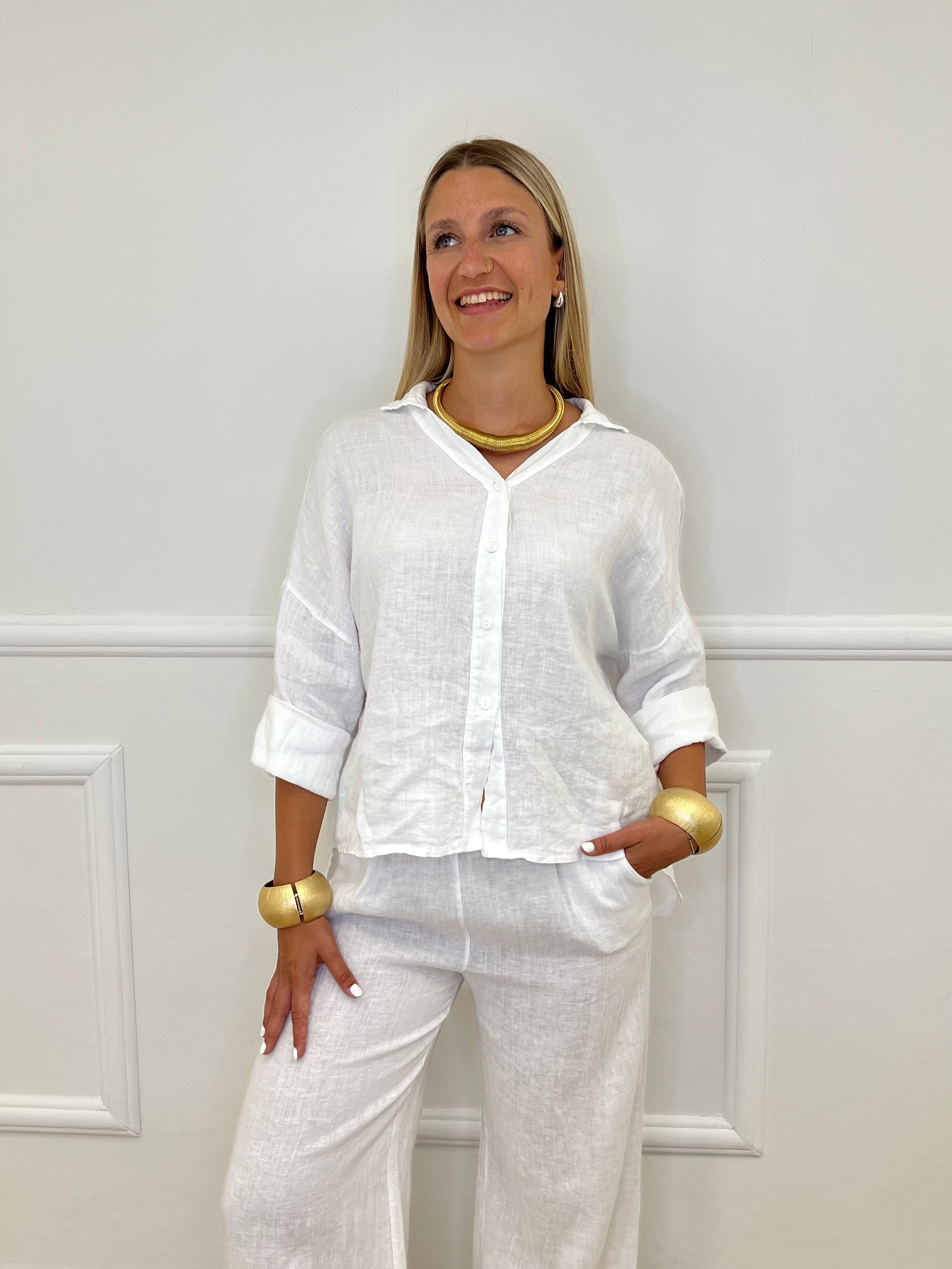 Camicia Scatoletta Lino 89303 Bianco