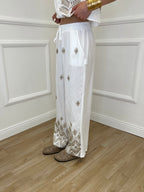 Pantalone Ricami Lurex Z18127 Bianco