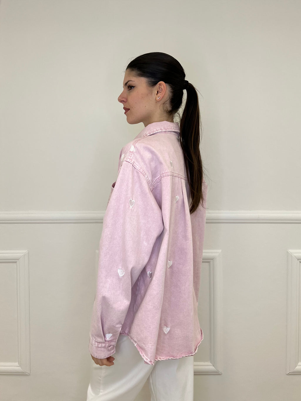 Giacca Camicia Denim Cuori 0805 Rosa