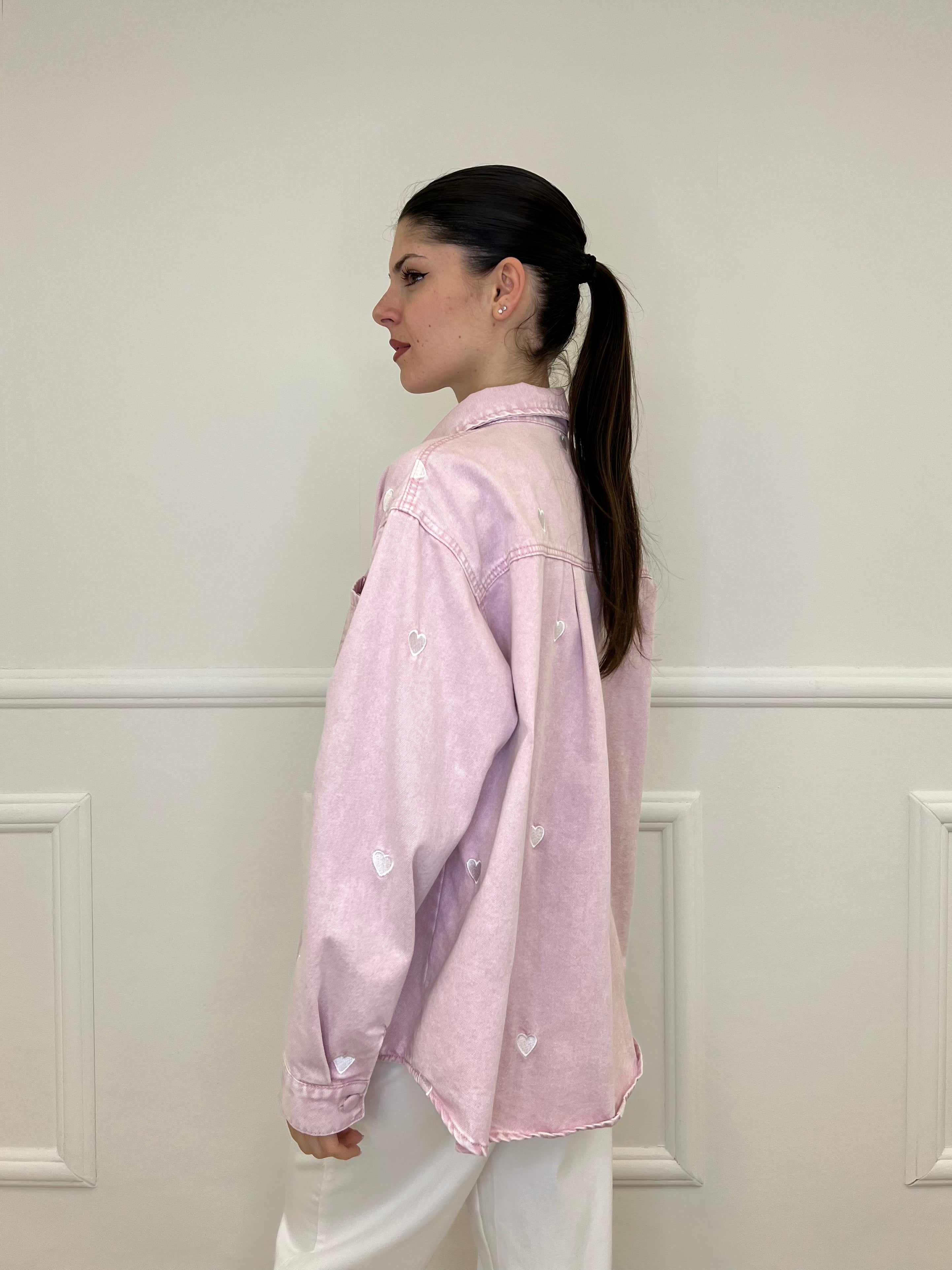 Giacca Camicia Denim Cuori 0805 Rosa