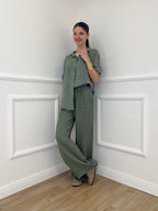 Pantalone Lino Coulisse 23216 Verde