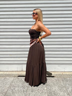 Abito Fascia Jersey Con Foulard 22556 Marrone