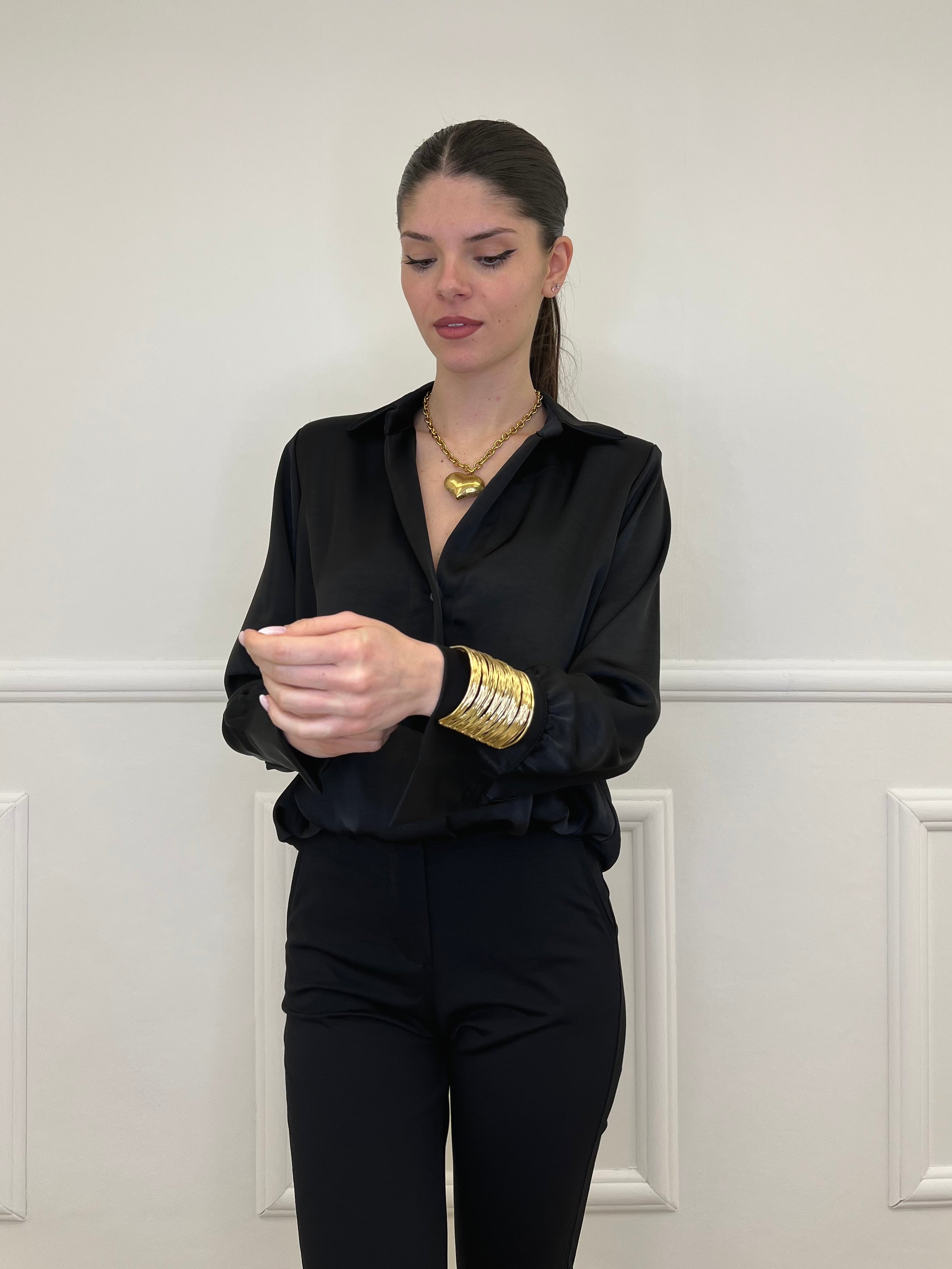 Blusa In Satin Con Spalline 10277 Nero