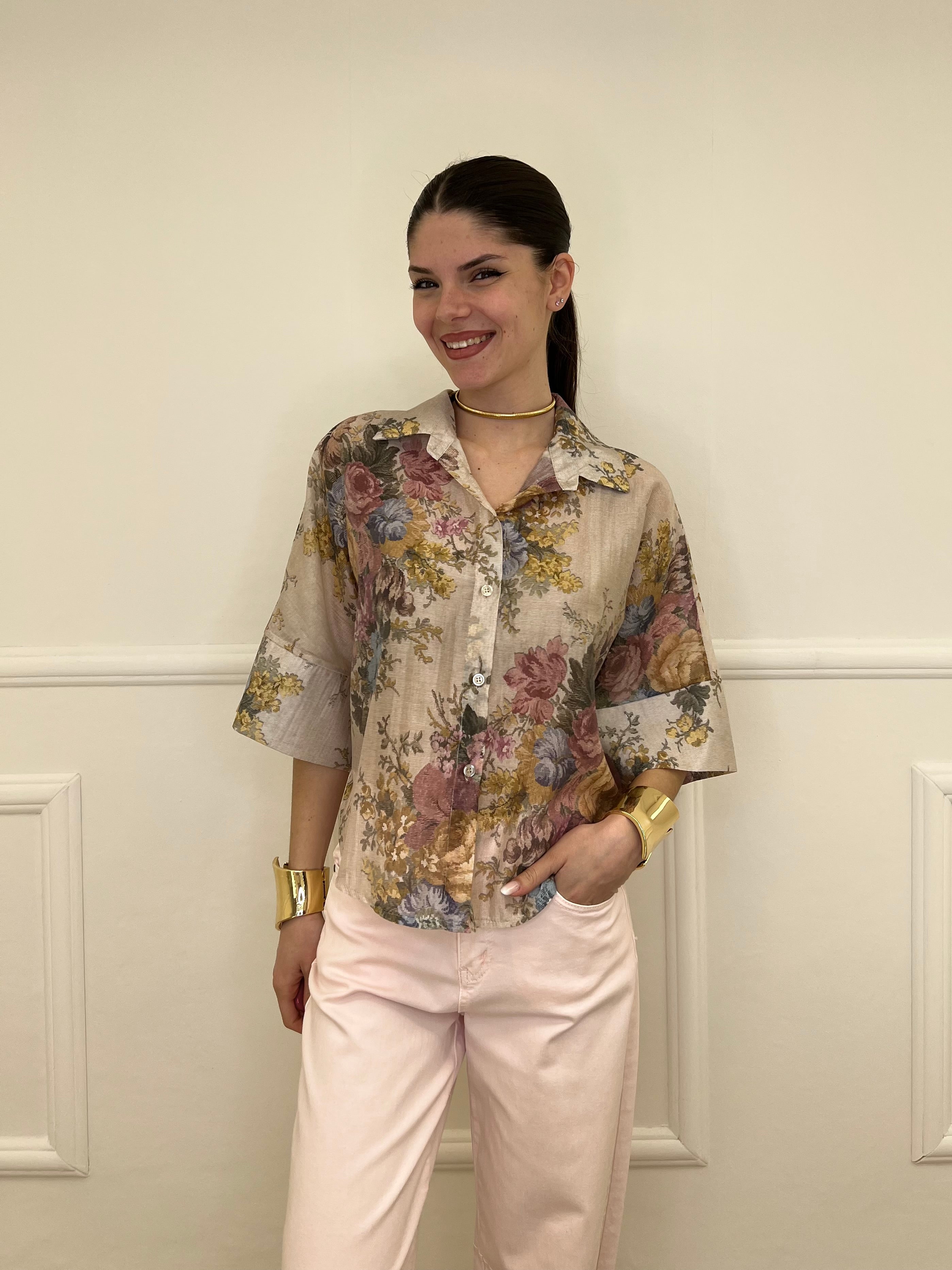 Camicia Tencel Crop Fiori 4099 Rosa