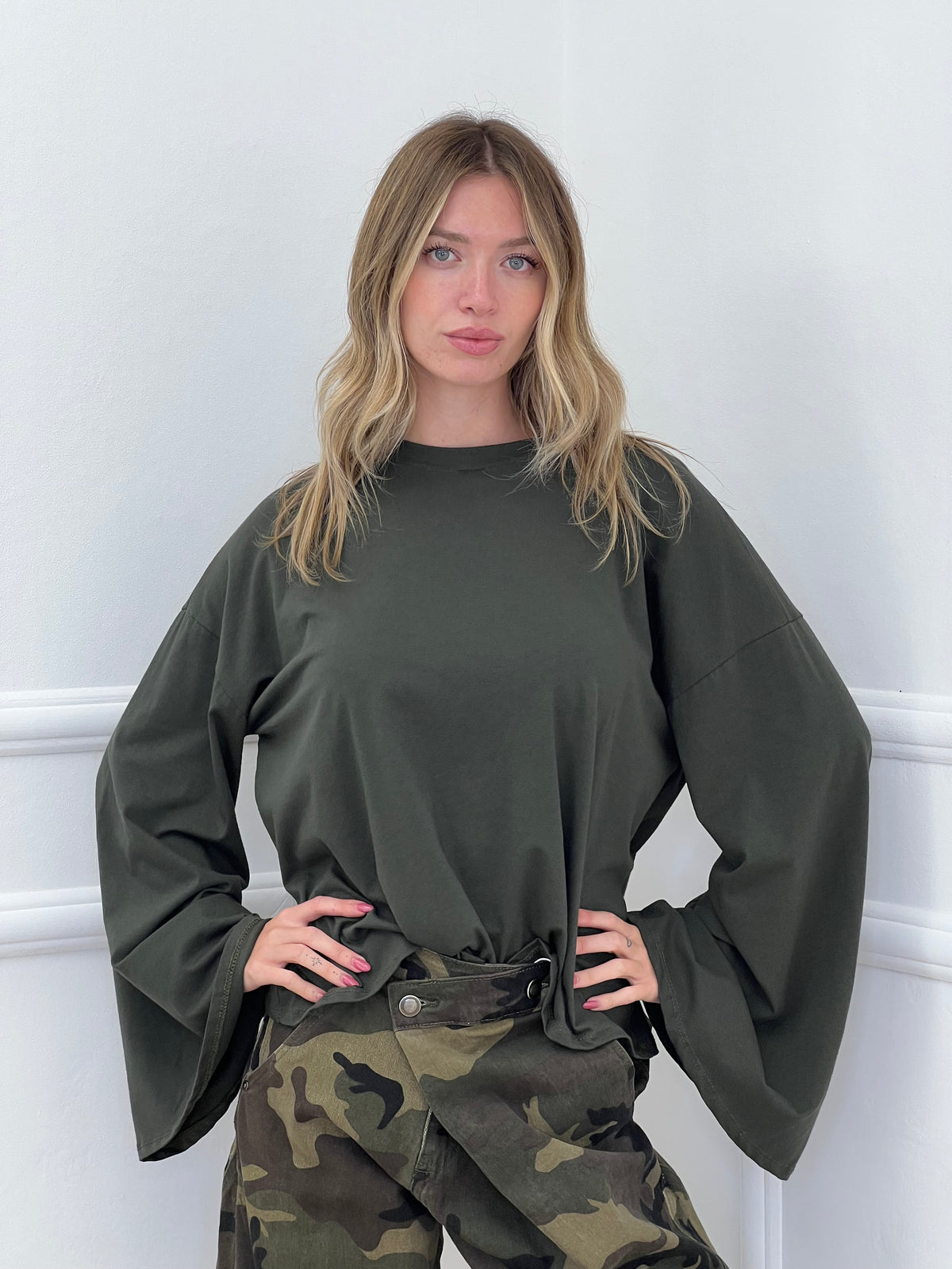 T-shirt Maniche Lunghe Ampie BM270 Verde Militare