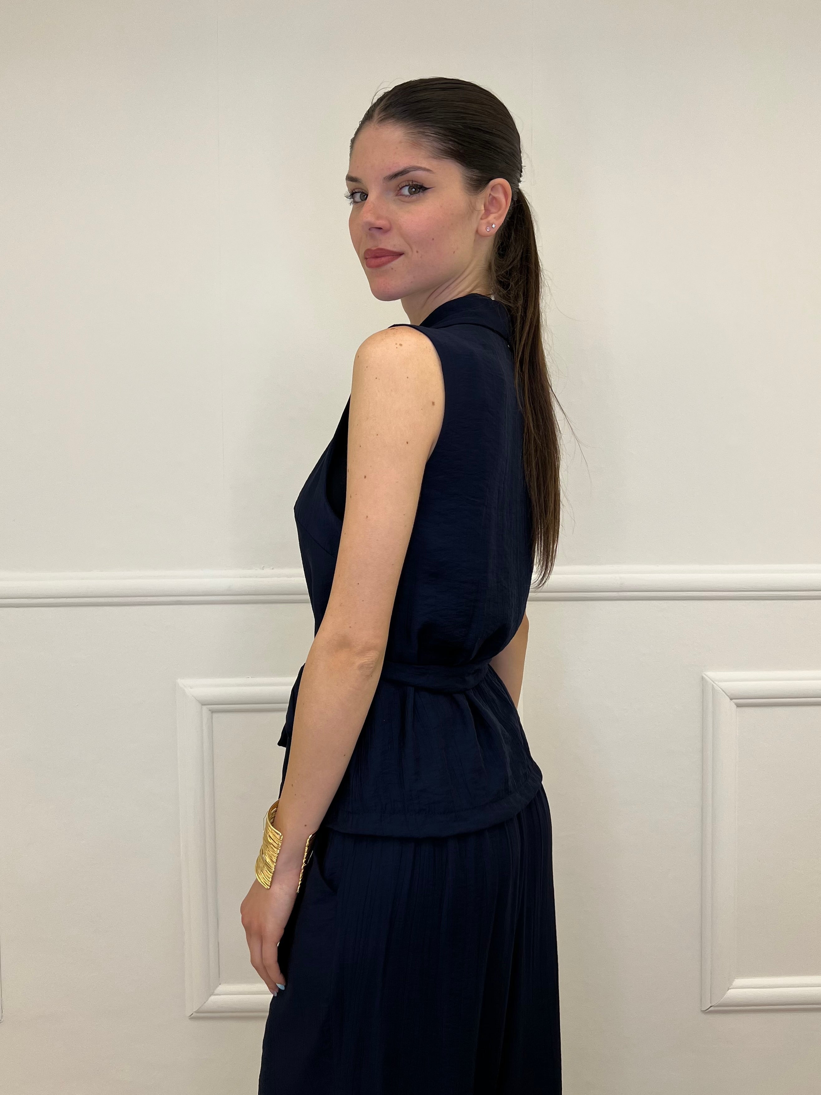 Completo Gilet Fiocco Crêpe 2852 Blu