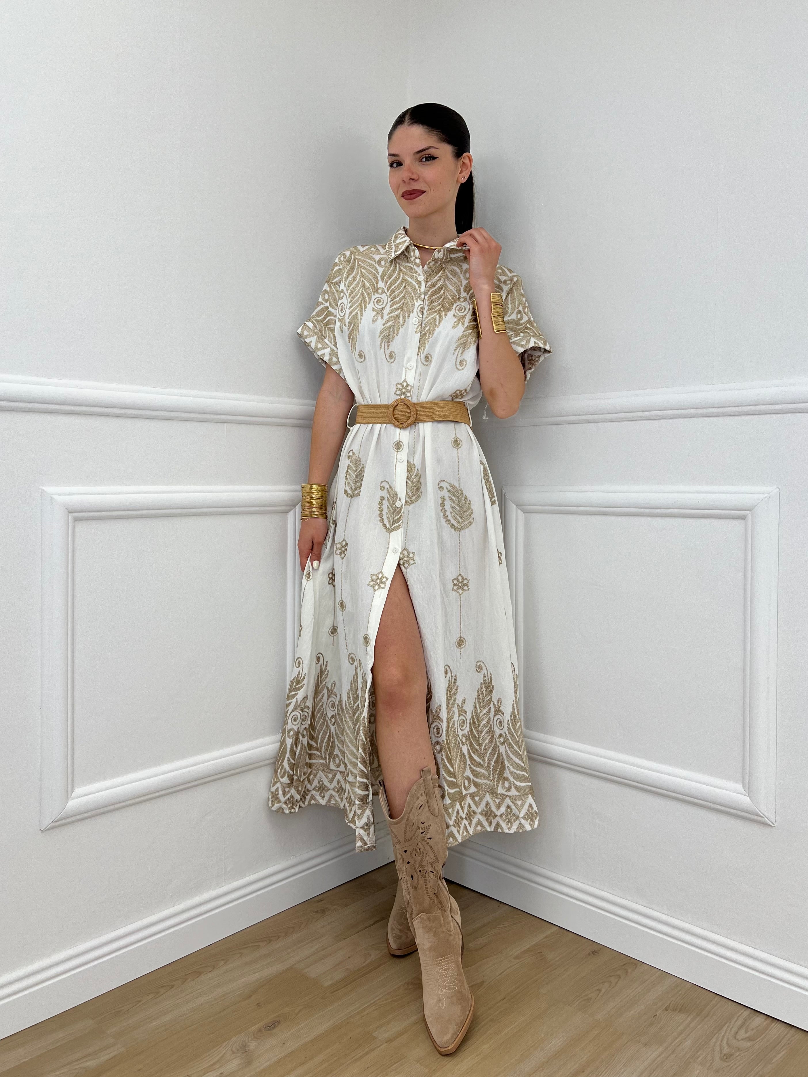 Abito Con Ricami In Lurex 18161 Panna