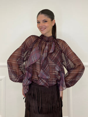 Camicia Madras Jabot L5327 Burgundy