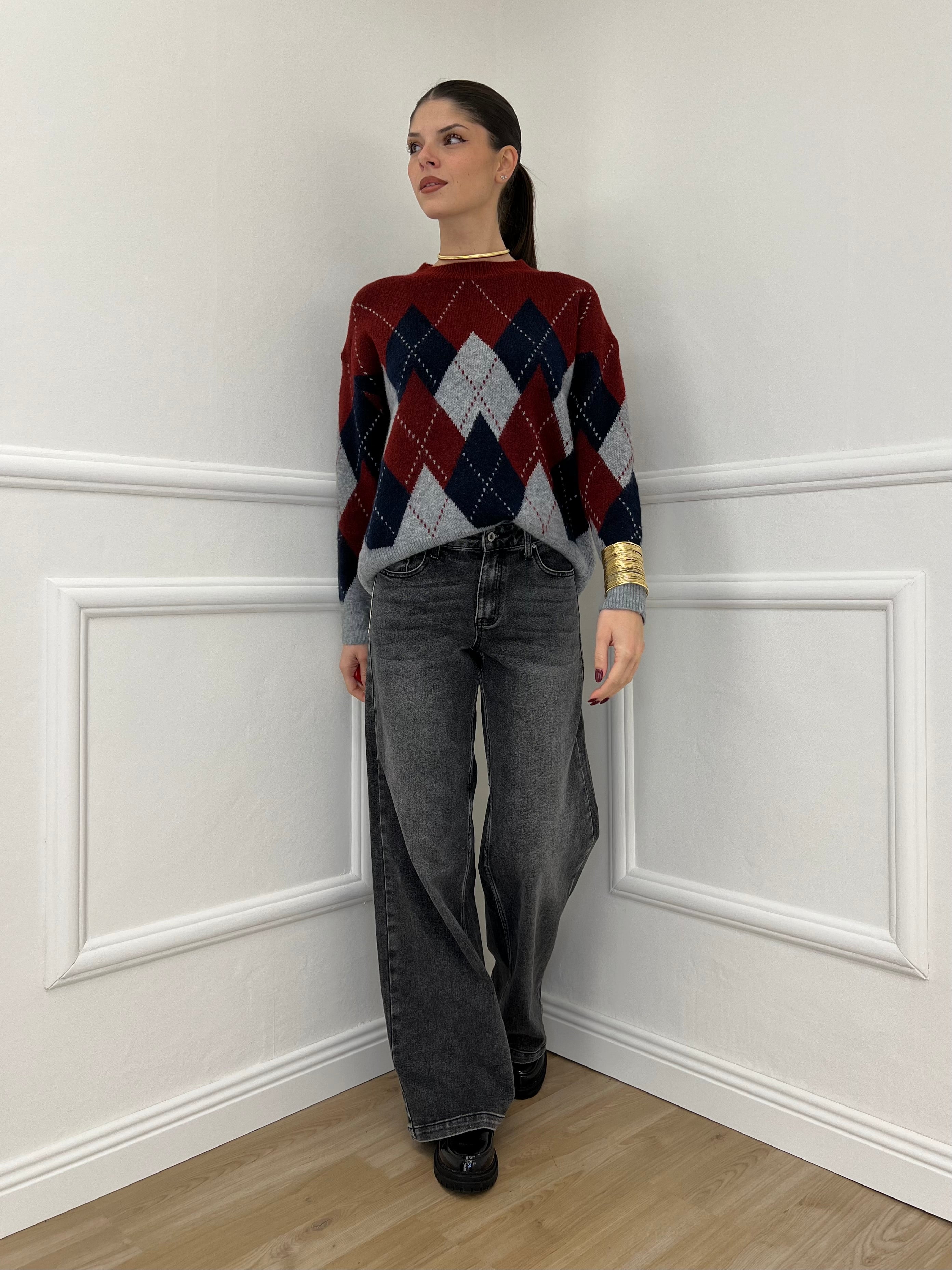 Maglia Over Losanghe L8075 Bordeaux