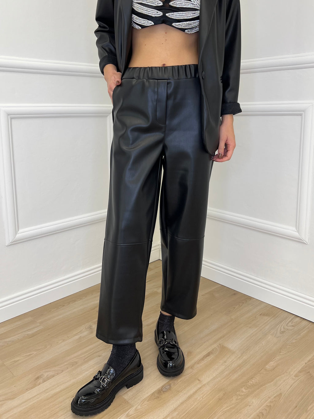 Pantalone Baggy Ecopelle 25348 Nero