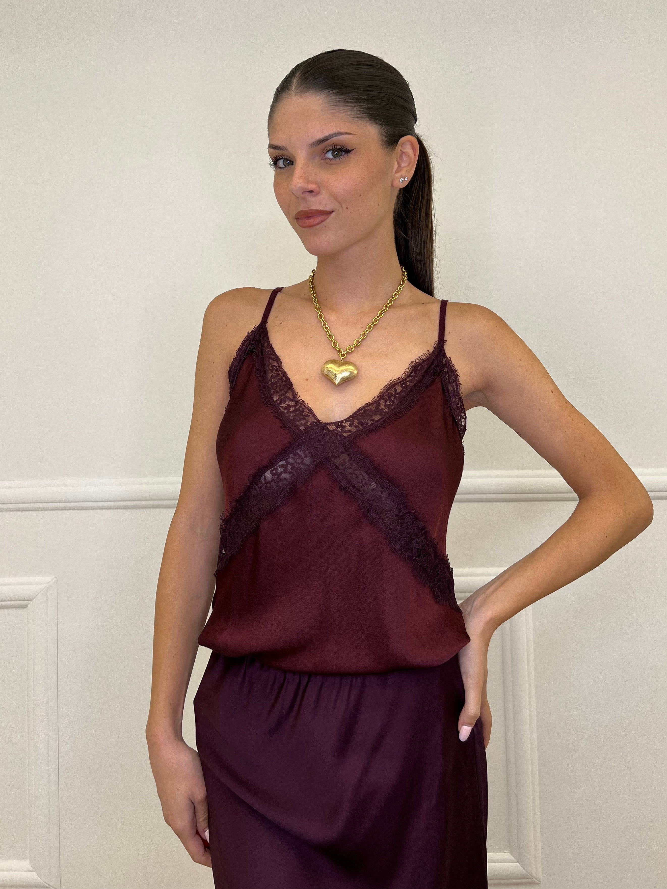 Top Raso con Pizzo 80228 Burgundy