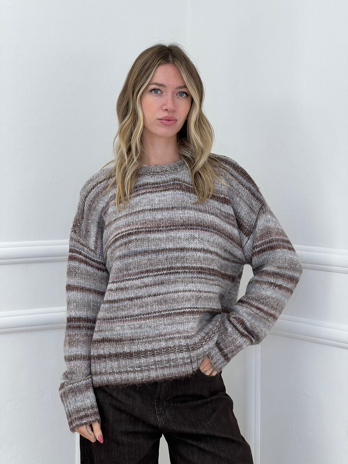 Maglia Righe Multicolor 37066 Taupe