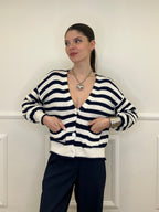 Cardigan Scatoletta Righe 10667 Blu