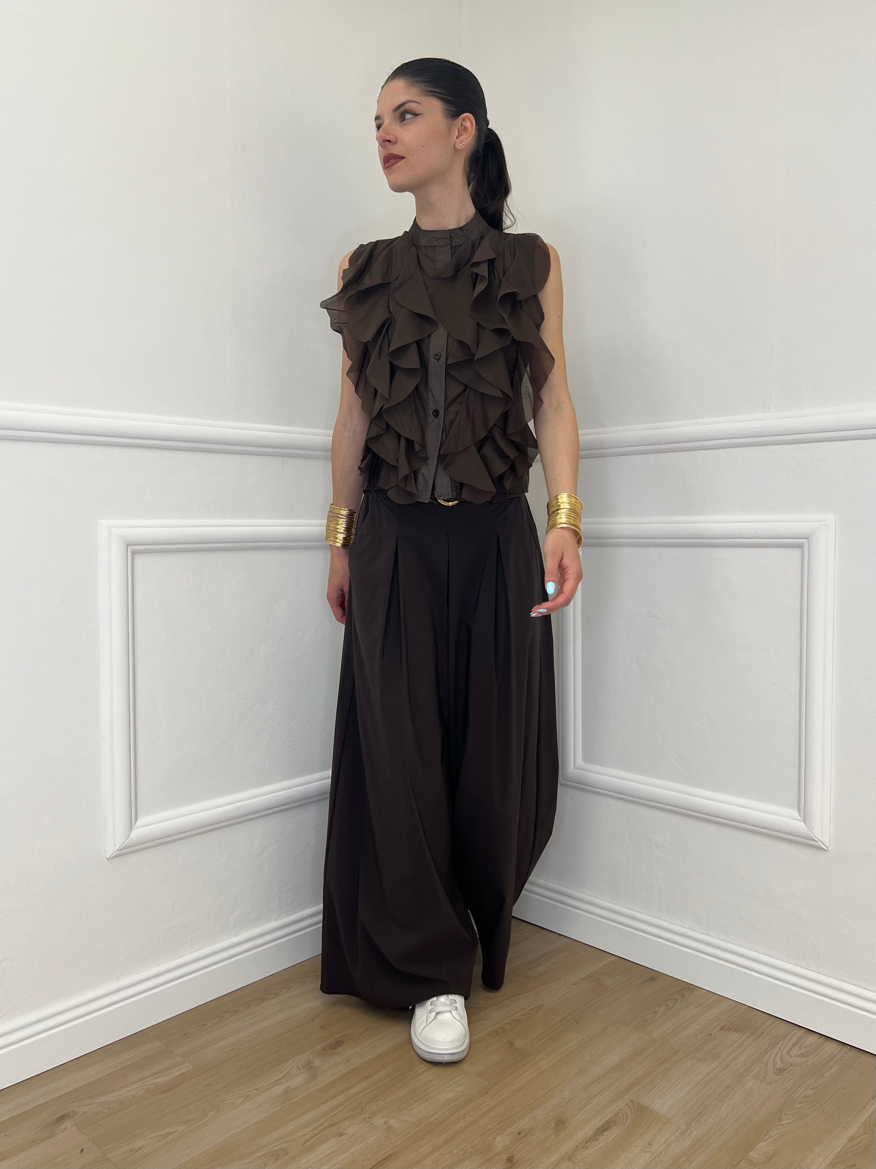 Camicia Smanicata Con Rouches 220-672 Marrone