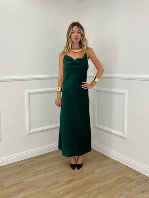 Vestito Satinato Con Scollo Morbido 1502 Verde Smeraldo