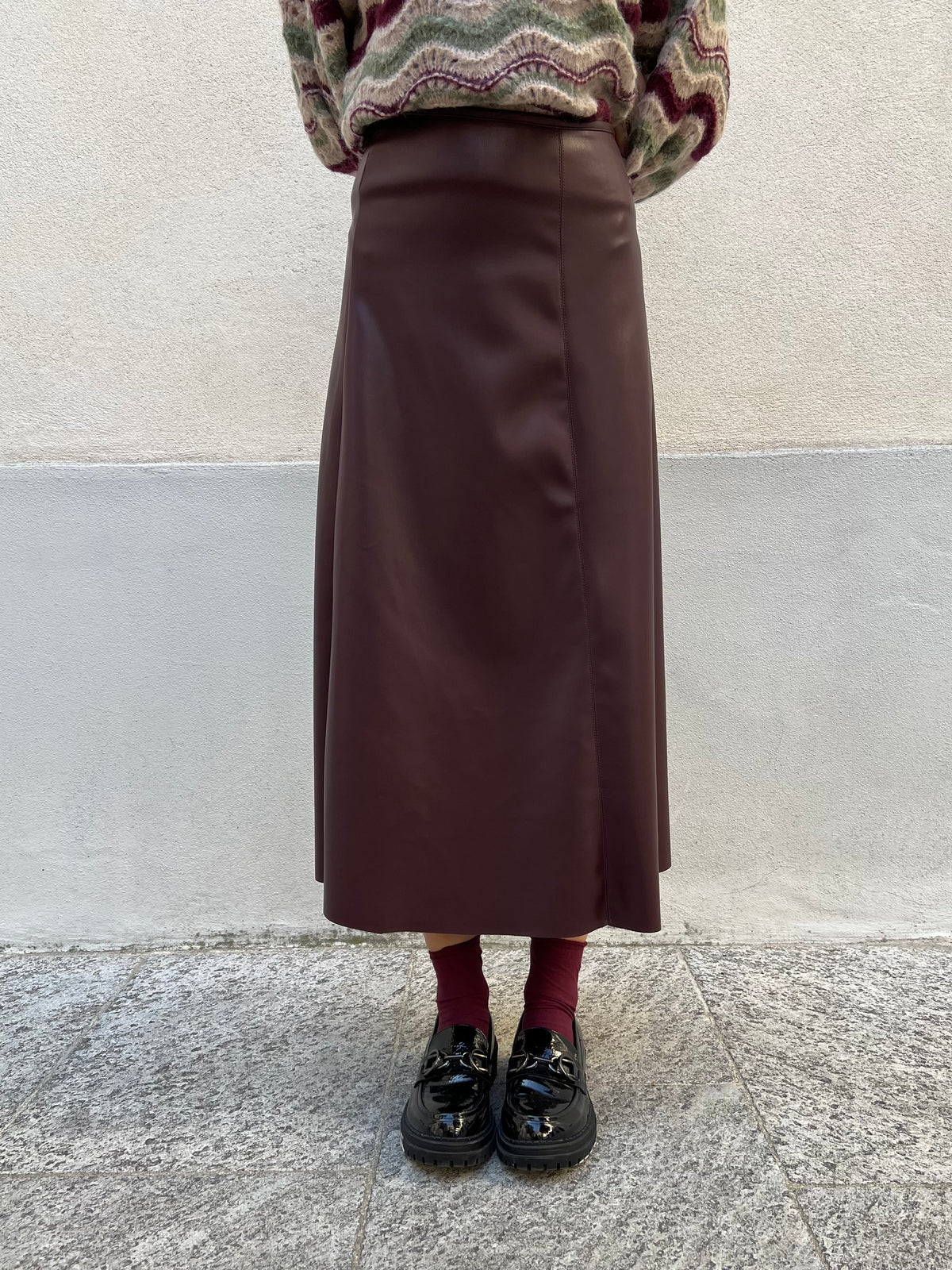 Gonna Midi Ecopelle 8066 Burgundy