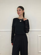 T-Shirt Con Maniche In Pizzo T10575 Nero