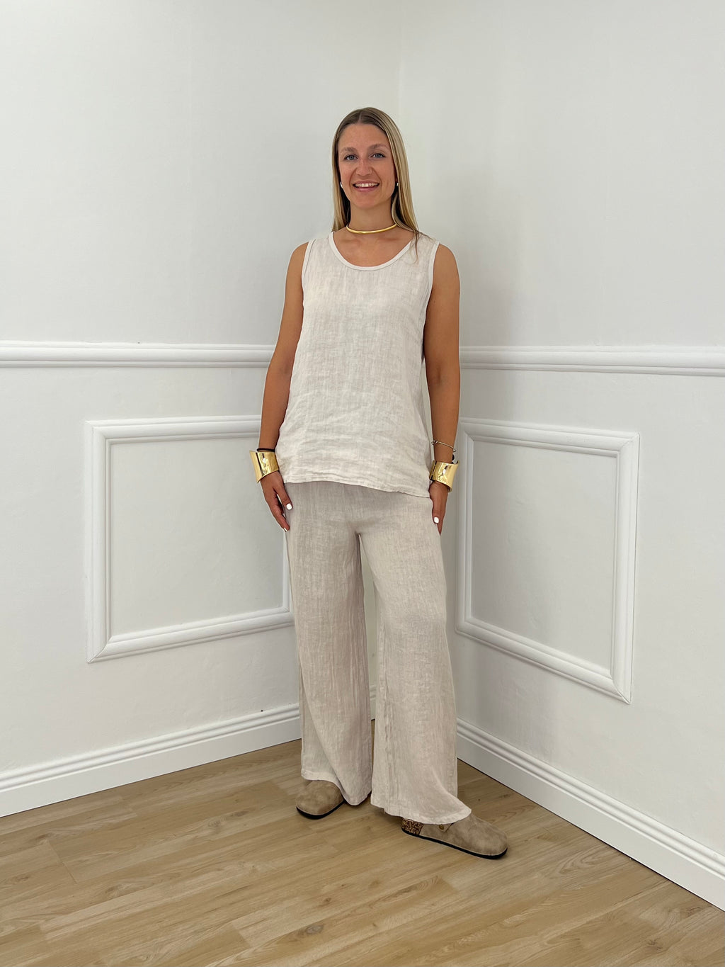 Canotta In Cotone e Lino 18653 Beige