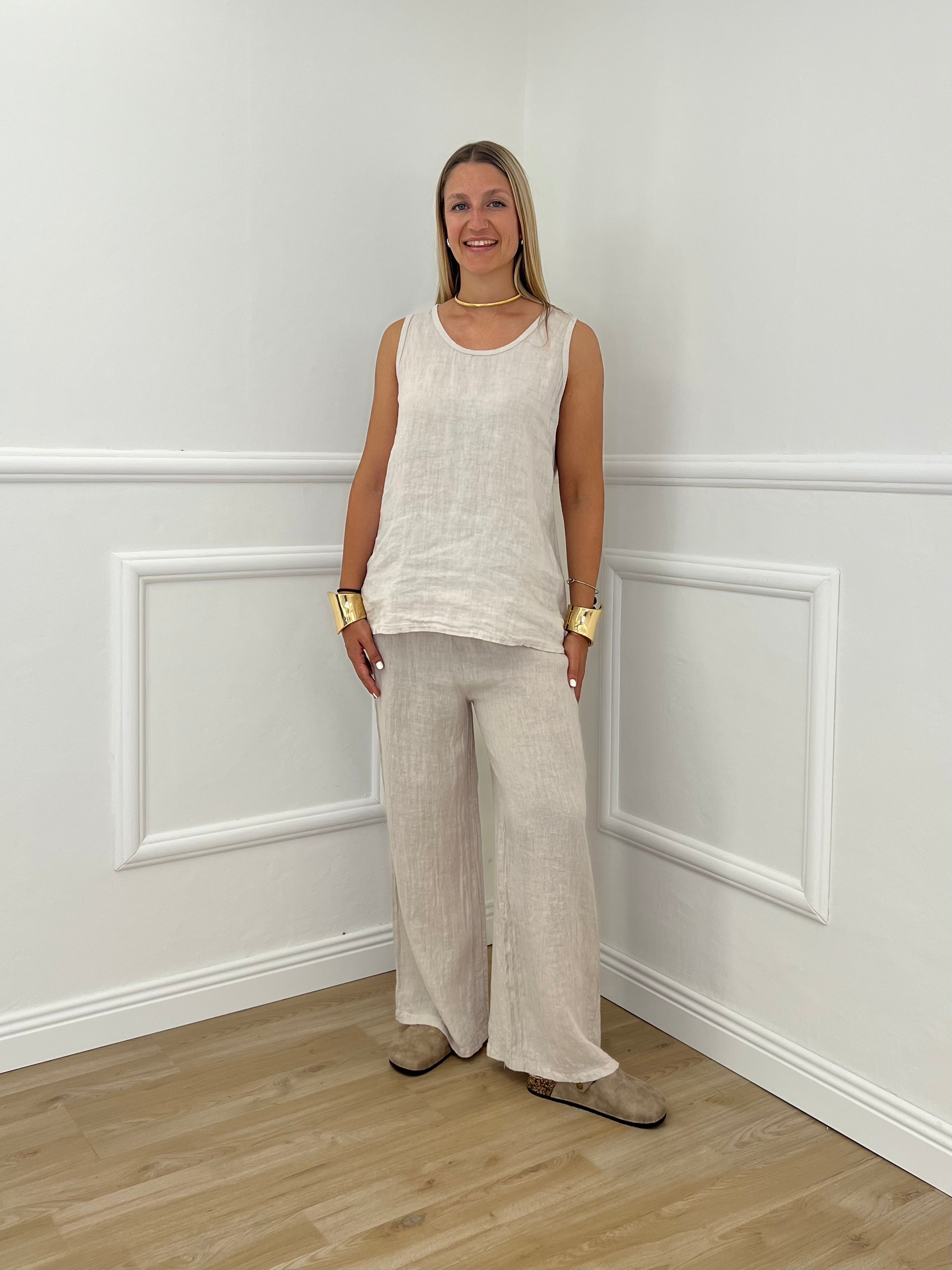 Canotta In Cotone e Lino 18653 Beige