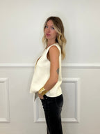 Gilet Asimmetrico in Maglia 5410 Panna
