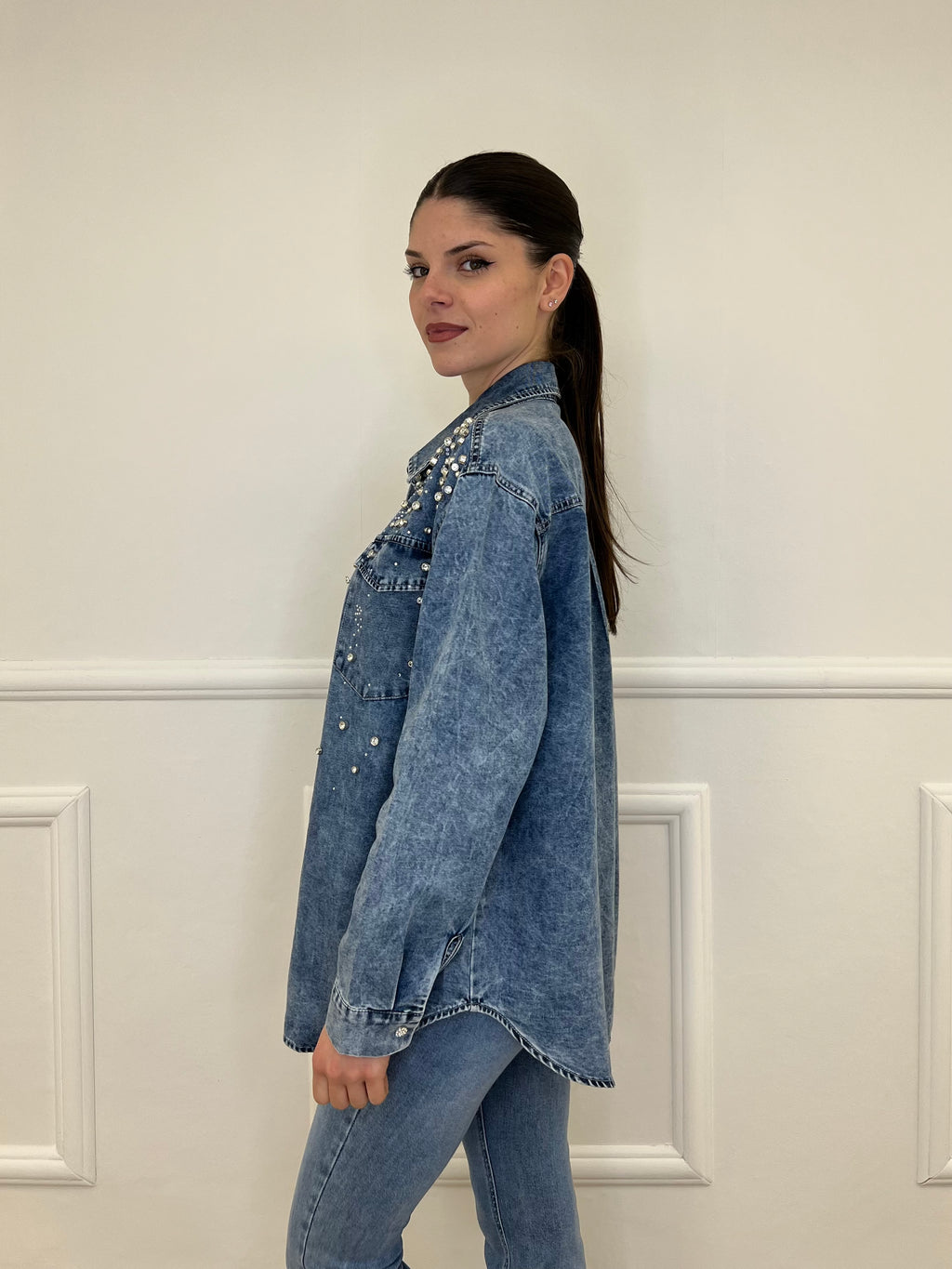 Camicia Denim Delavé Strass 18601