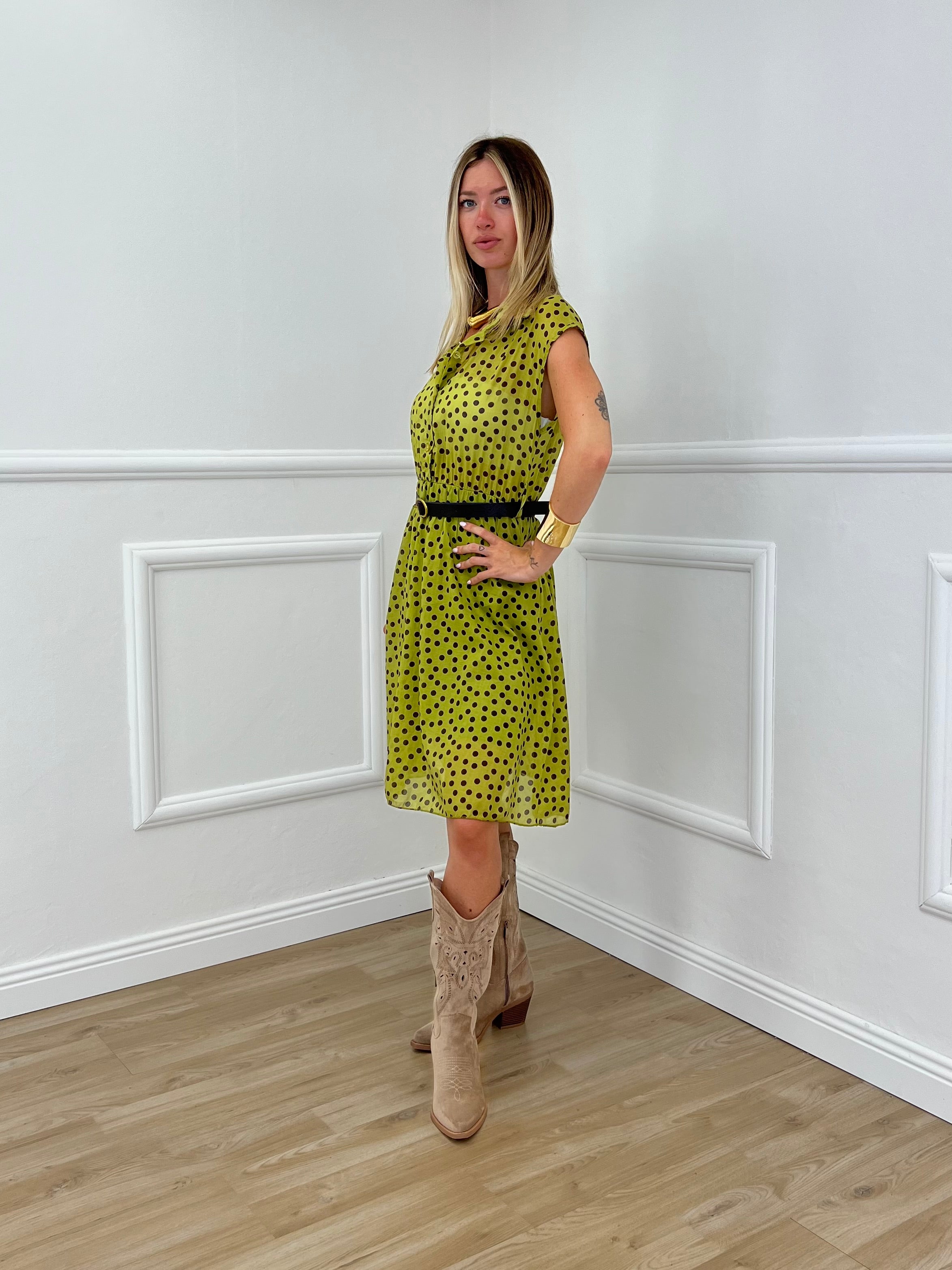Vestito Corto a Pois 15909 Olio e Moro