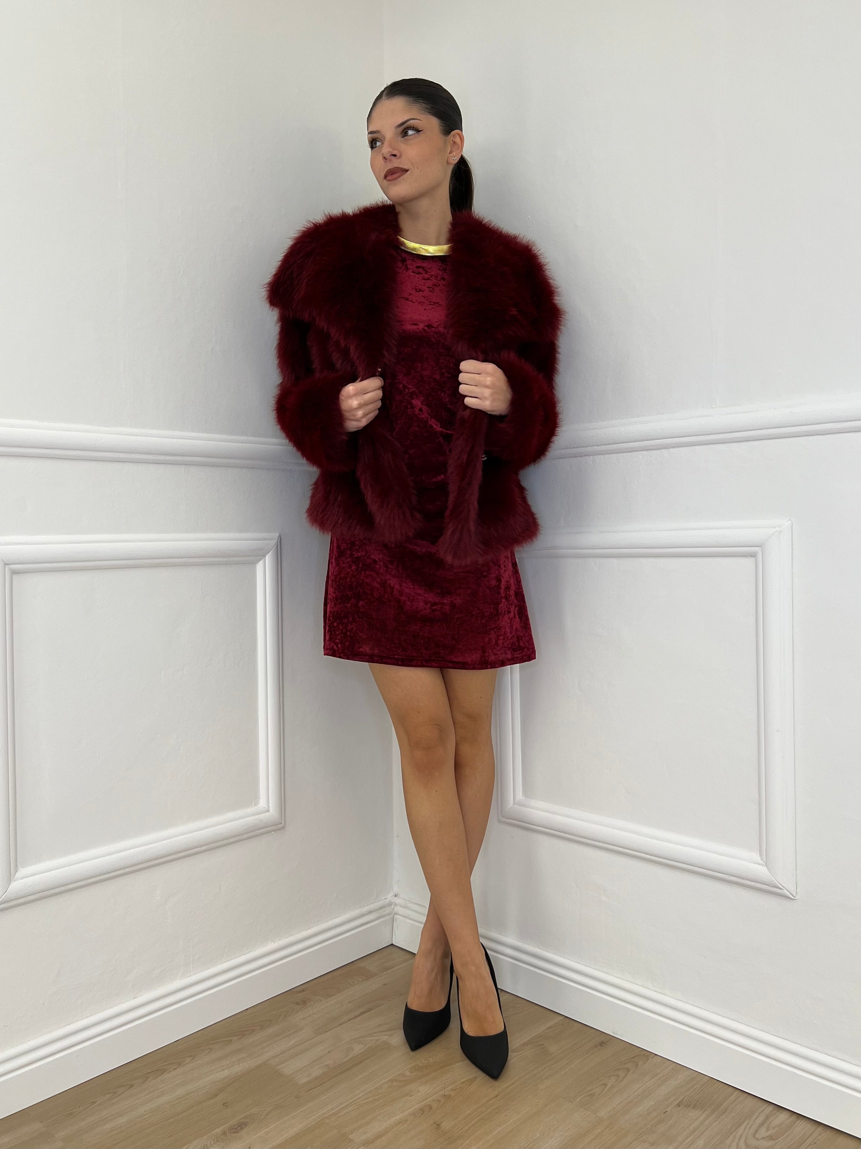 Double-Breasted Fur Coat Y0238 Bordeaux