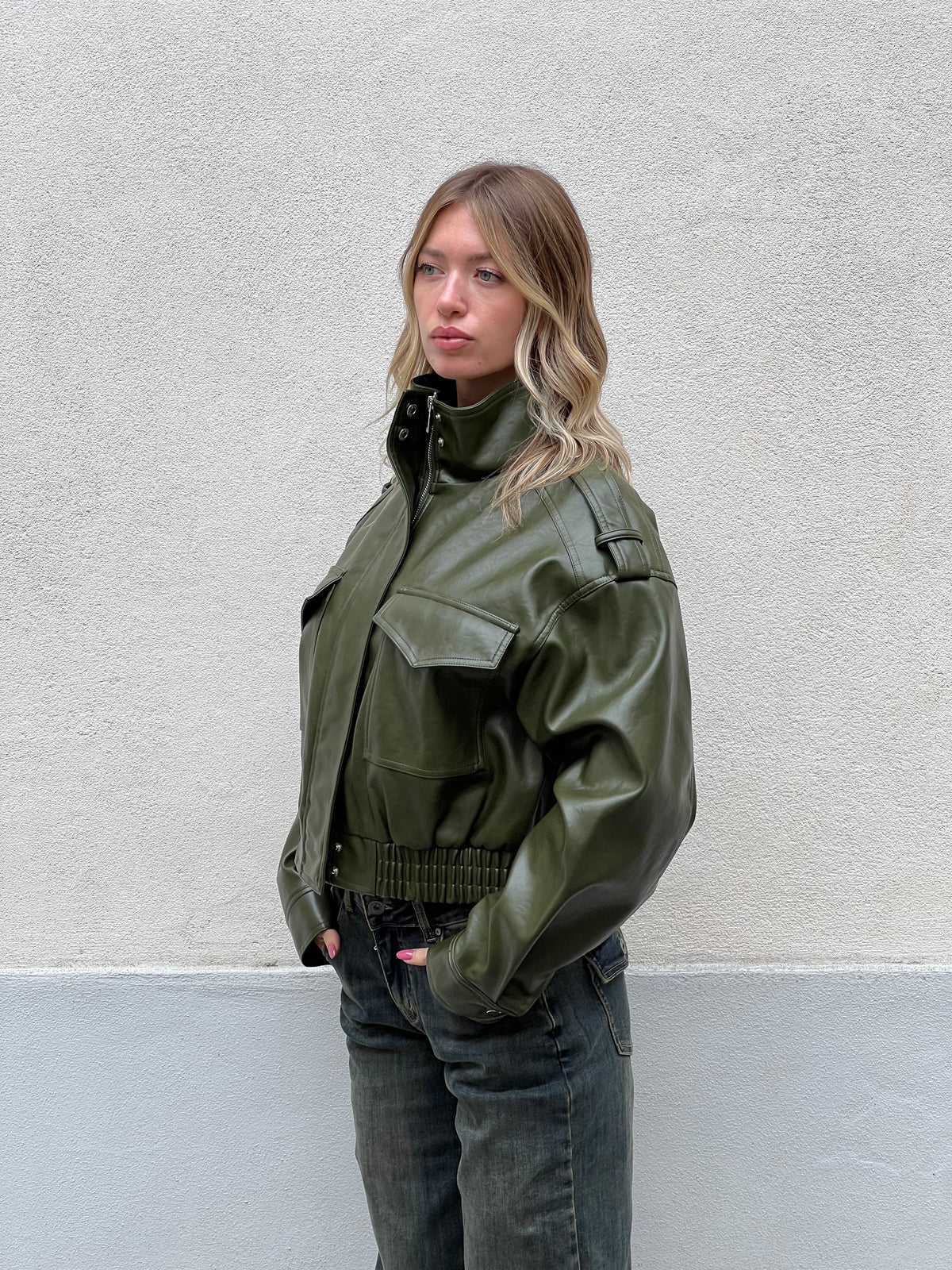 Bomber Crop Ecopelle Tasche 30346 Verde