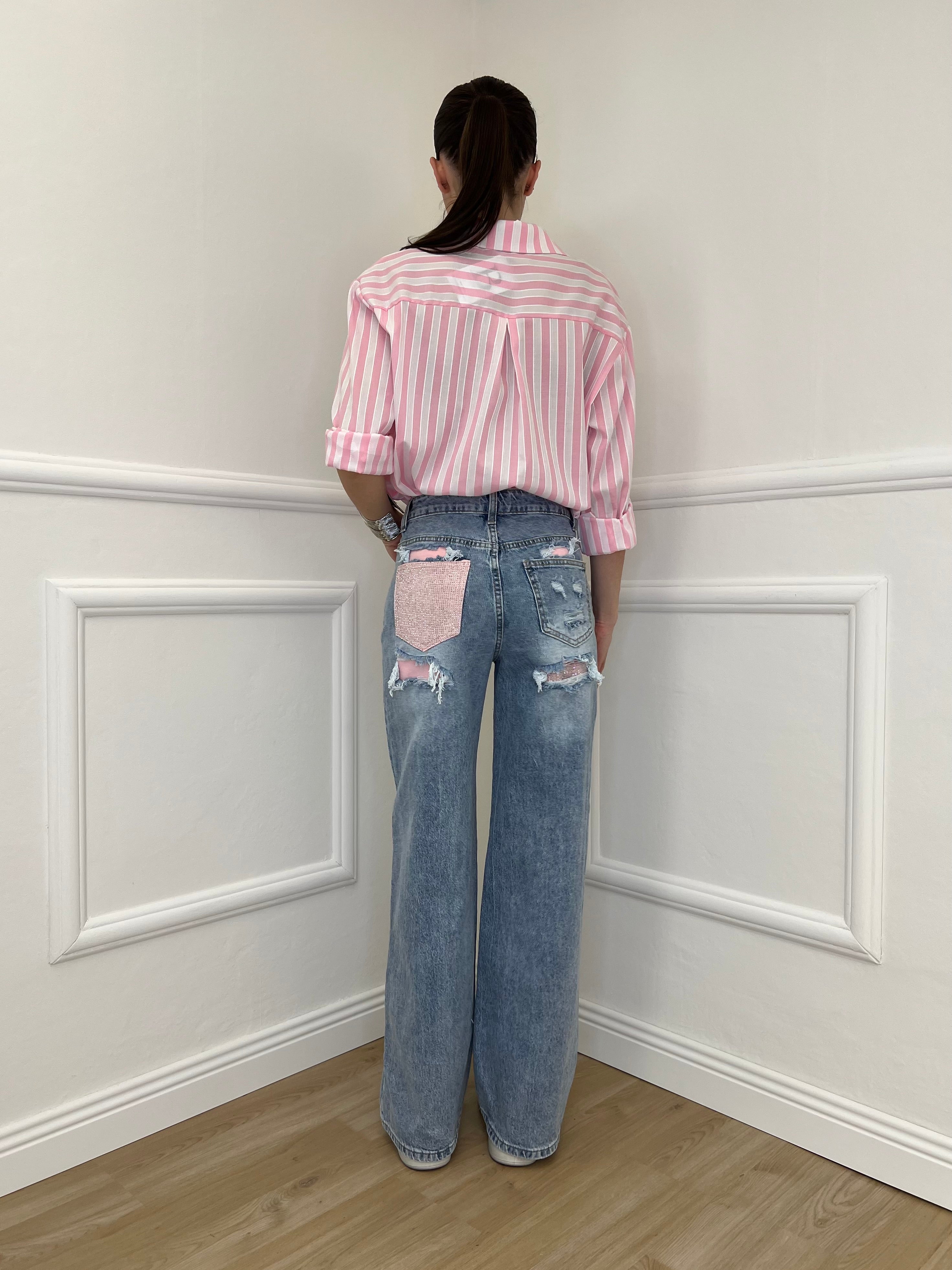 Jeans Con Tasca Strass 1960 Rosa
