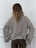 T-shirt Righe Maniche Ampie BM270 Panna e Marrone