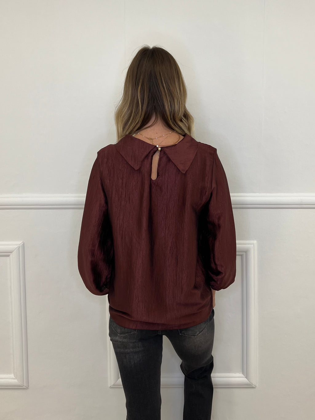 Blusa Chiffon Fiocco e Colletto 8526 Bordeaux